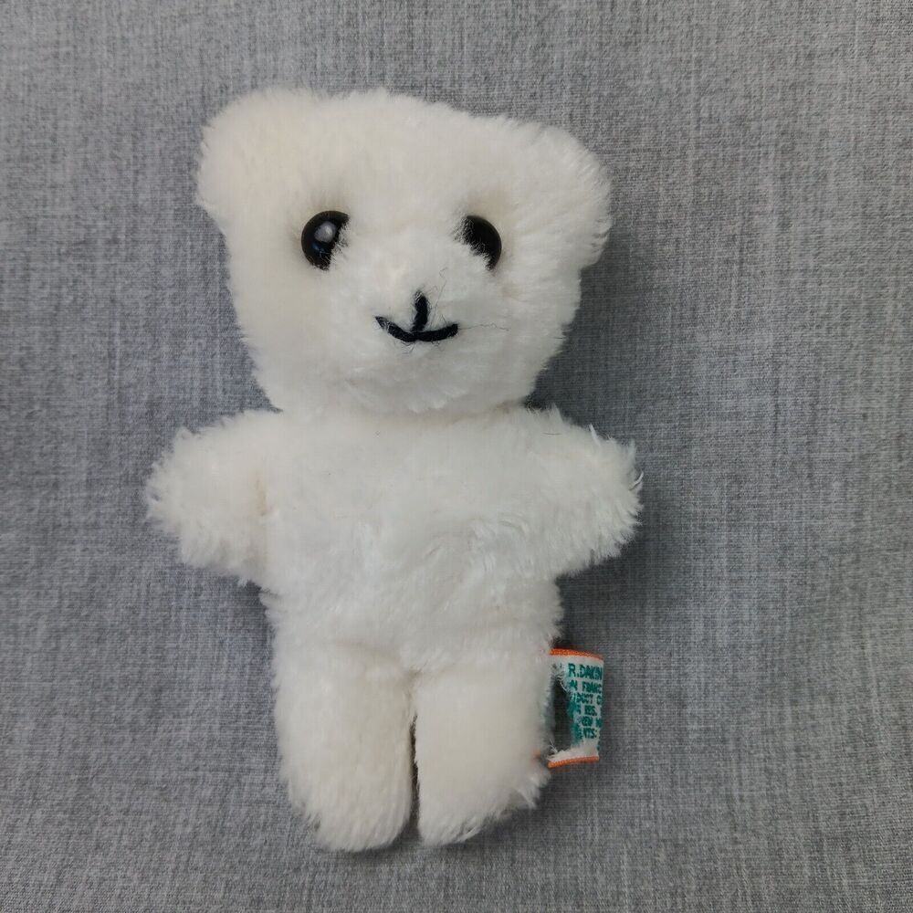 Dakin 1977 White Plush Bear Teddy Small 4.5 inch Shredded Clippings Made Korea